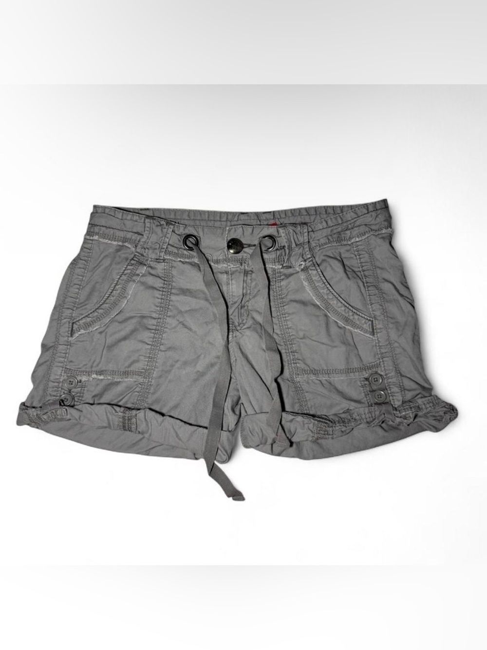 Y2K union bay grey cargo hiking shorts with tie waist🪩